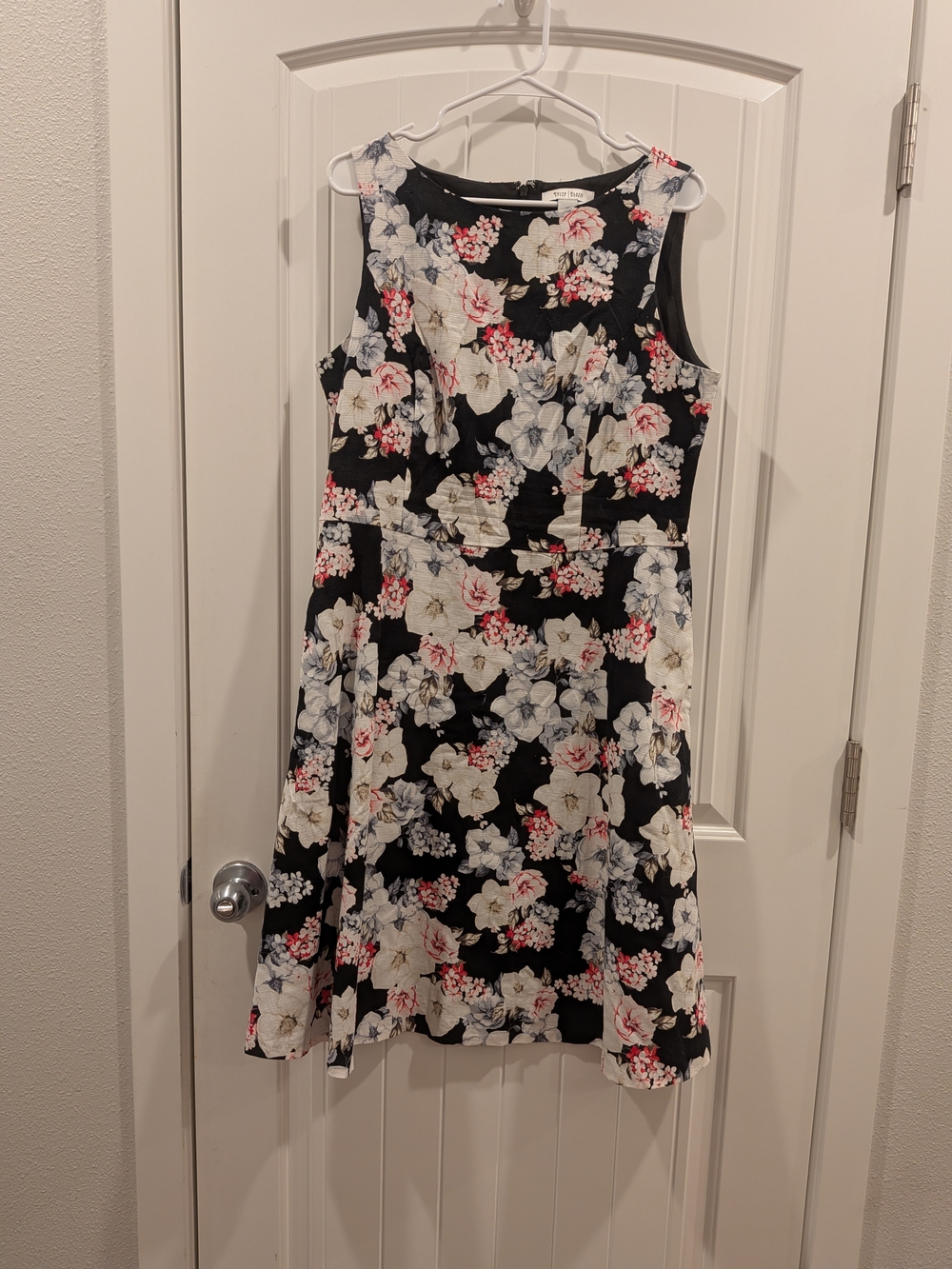 White House Black Market Black Floral Fit-and-Flare Midi Dress